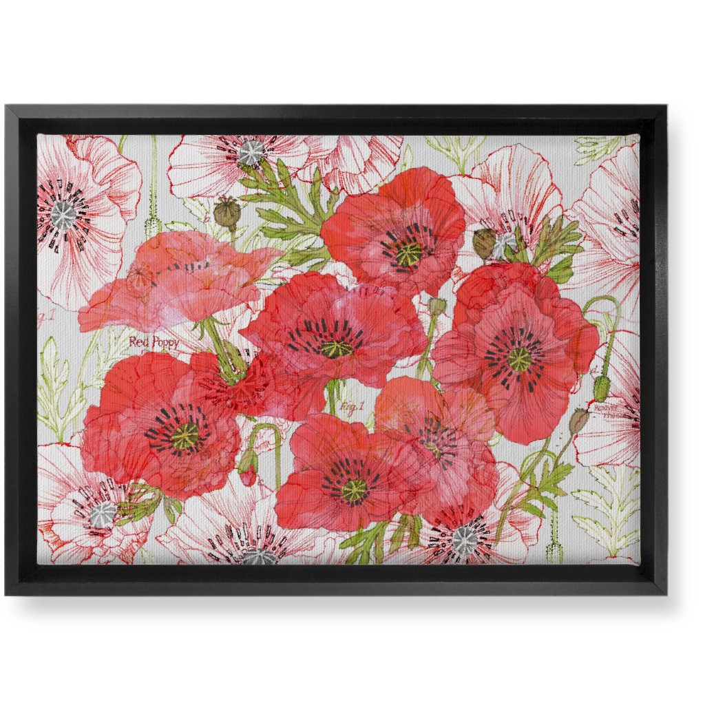 Poppy Romance - Red Wall Art, Black, Single piece, Canvas, 10x14, Red