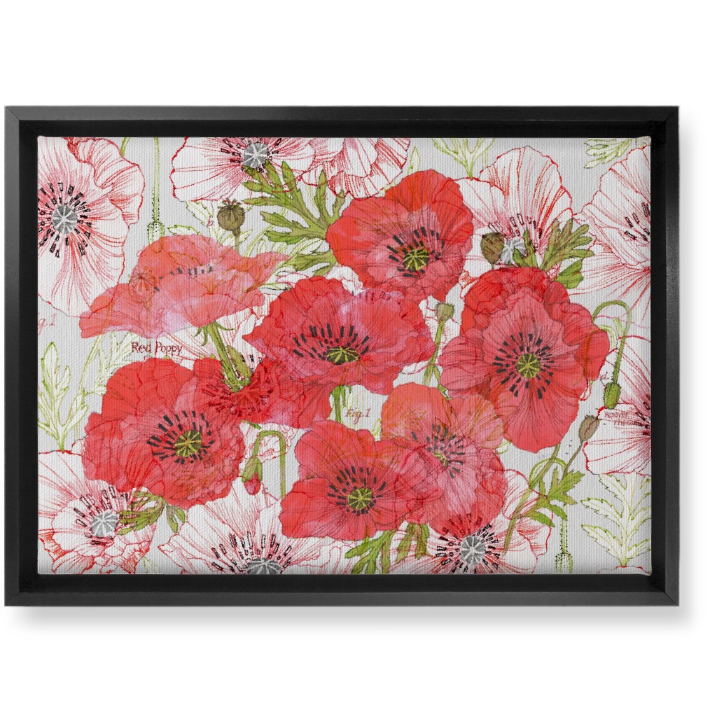 Poppy Romance - Red Wall Art, Black, Single piece, Canvas, 10x14, Red, Red