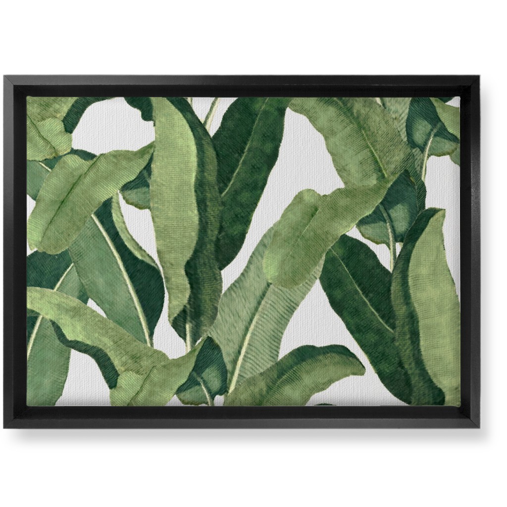 Tropical Leaves - Greens on White Wall Art, Black, Single piece, Canvas, 10x14, Green