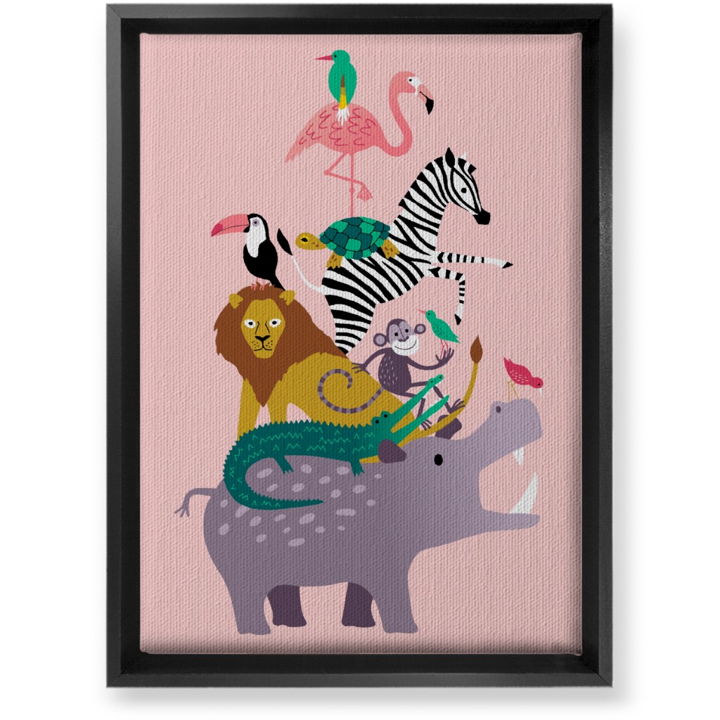 Wild Animal Tower - Pink Wall Art, Black, Single piece, Canvas, 10x14, Multicolor