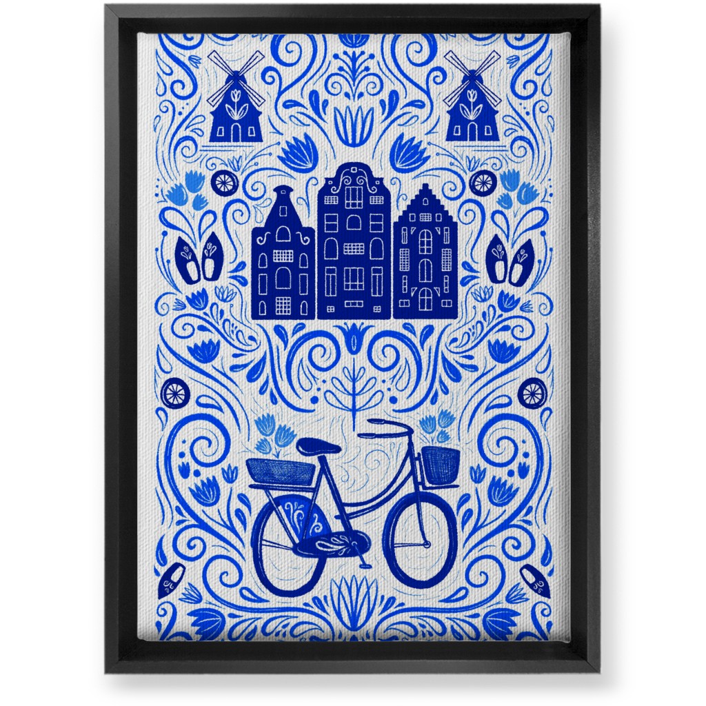 Dutch Bike Folk Art - Blue Wall Art, Black, Single piece, Canvas, 10x14, Blue