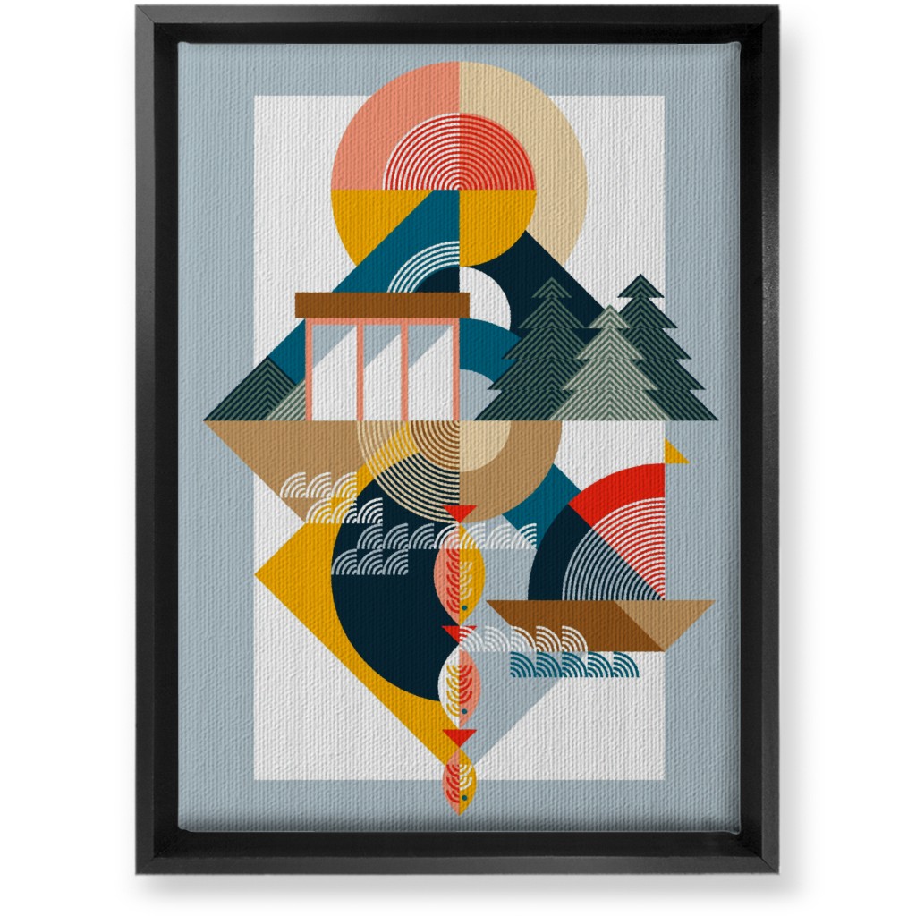 By the Sea Abstract - Multi Wall Art, Black, Single piece, Canvas, 10x14, Multicolor