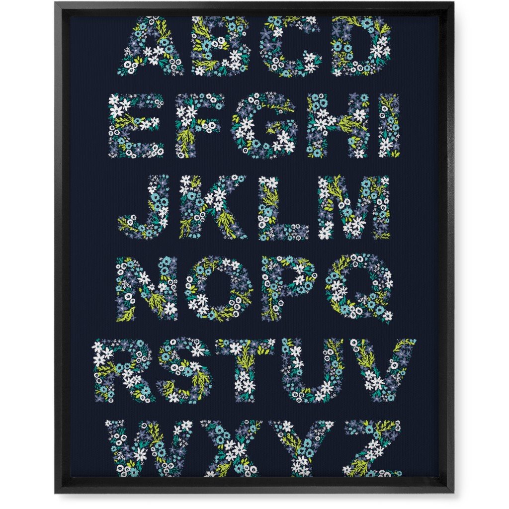 Rustic Wildflower Alphabet Wall Art, Black, Single piece, Canvas, 16x20, Black, Silhouette