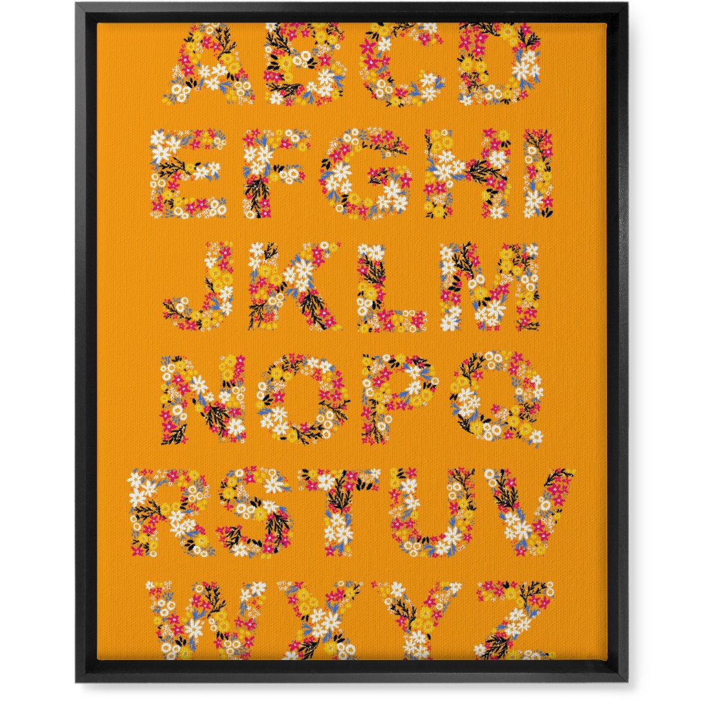 Rustic Wildflower Alphabet Wall Art, Black, Single piece, Canvas, 16x20, Orange, Amber