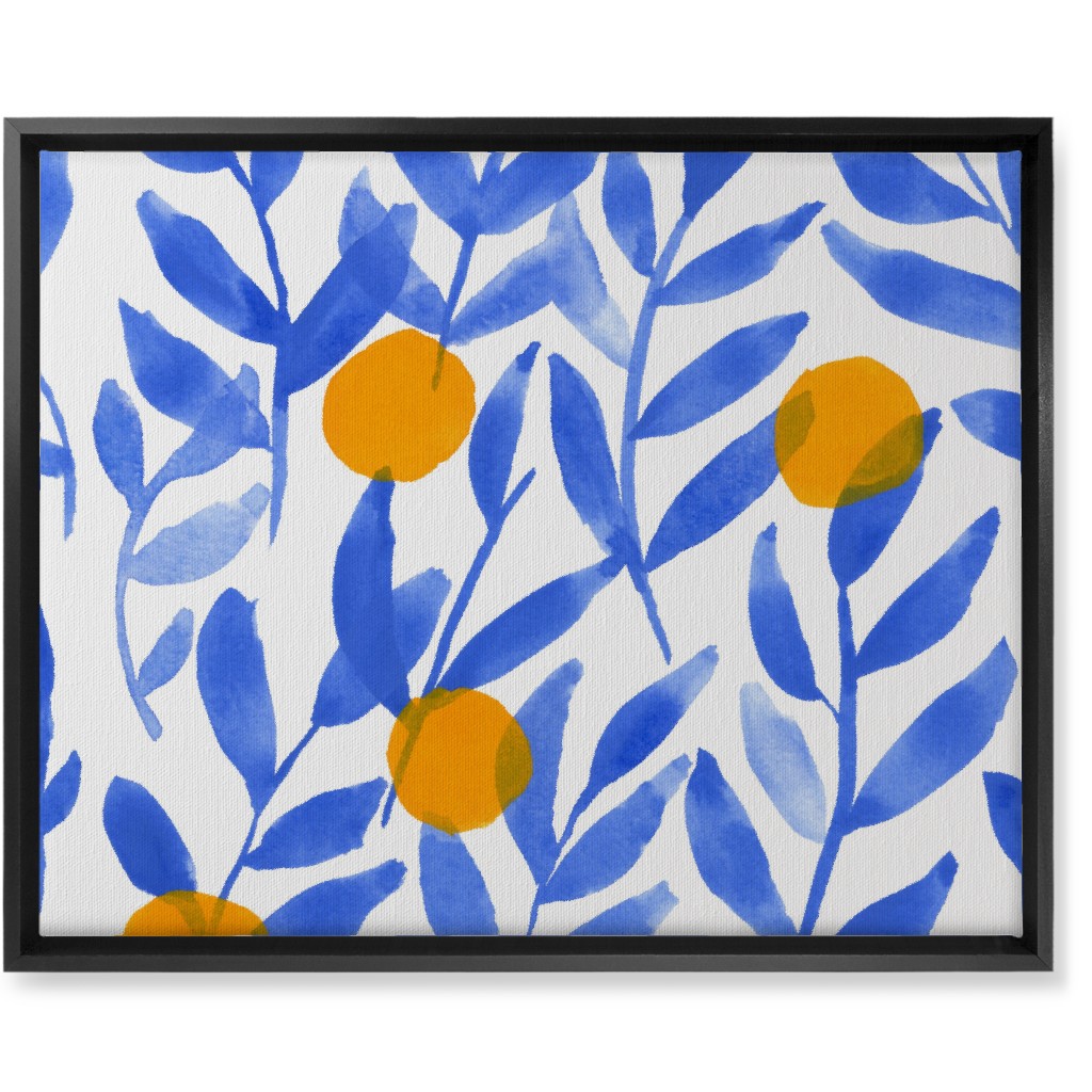 Modern Lemons Block - Blue and Orange Wall Art, Black, Single piece, Canvas, 16x20, Blue, True Blue