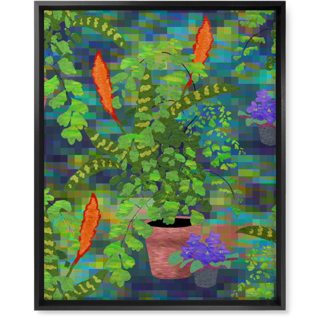 Impressionist Houseplants - Green Wall Art, Black, Single piece, Canvas, 16x20, Green