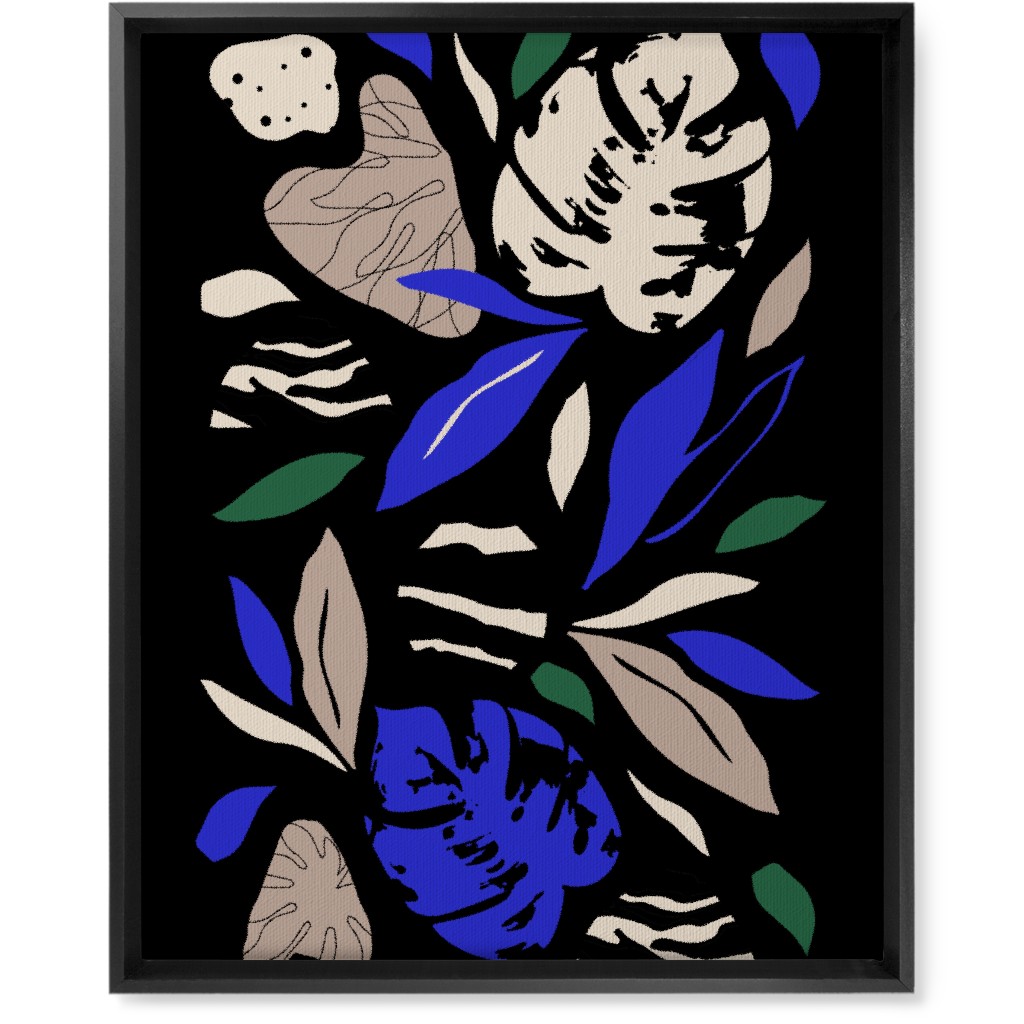 Abstract Leaves - Blue & Tan on Navy Wall Art, Black, Single piece, Canvas, 16x20, Blue, True Blue