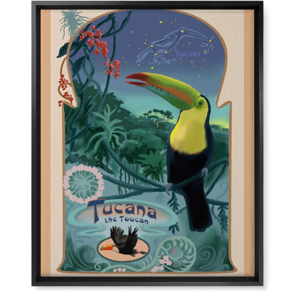 Art Nouveau Toucan Wall Art, Black, Single piece, Canvas, 16x20, Multicolor