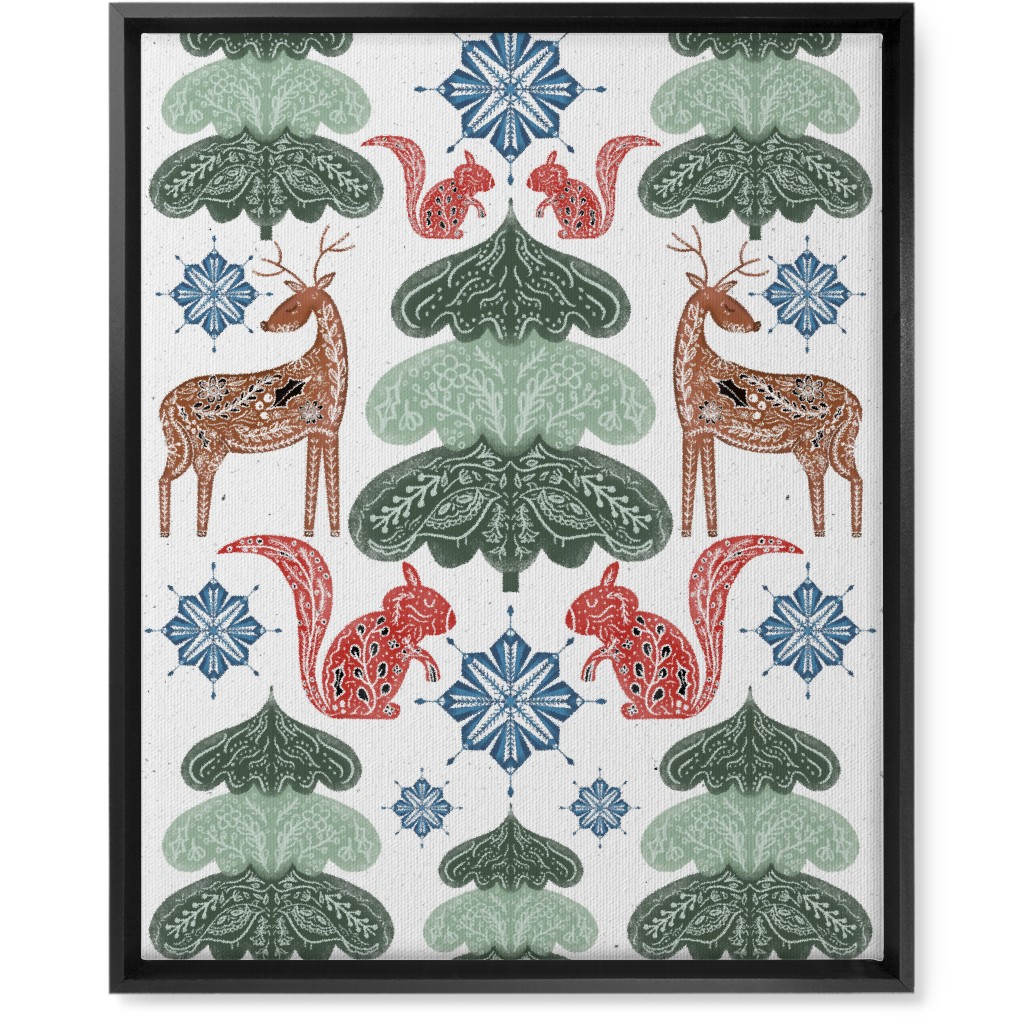 Scandi Woodland Forest & Animals - Green Wall Art, Black, Single piece, Canvas, 16x20, Green, Classic Green