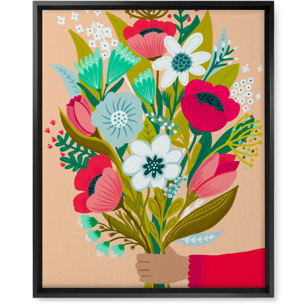 Happy Day Bunch - Multi on Pink Wall Art, Black, Single piece, Canvas, 16x20, Multicolor