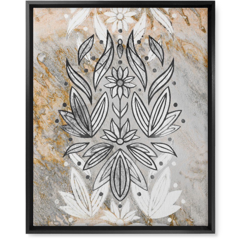Floral Art Deco Marble Wall Art, Black, Single piece, Canvas, 16x20, Gray, Silver Lining