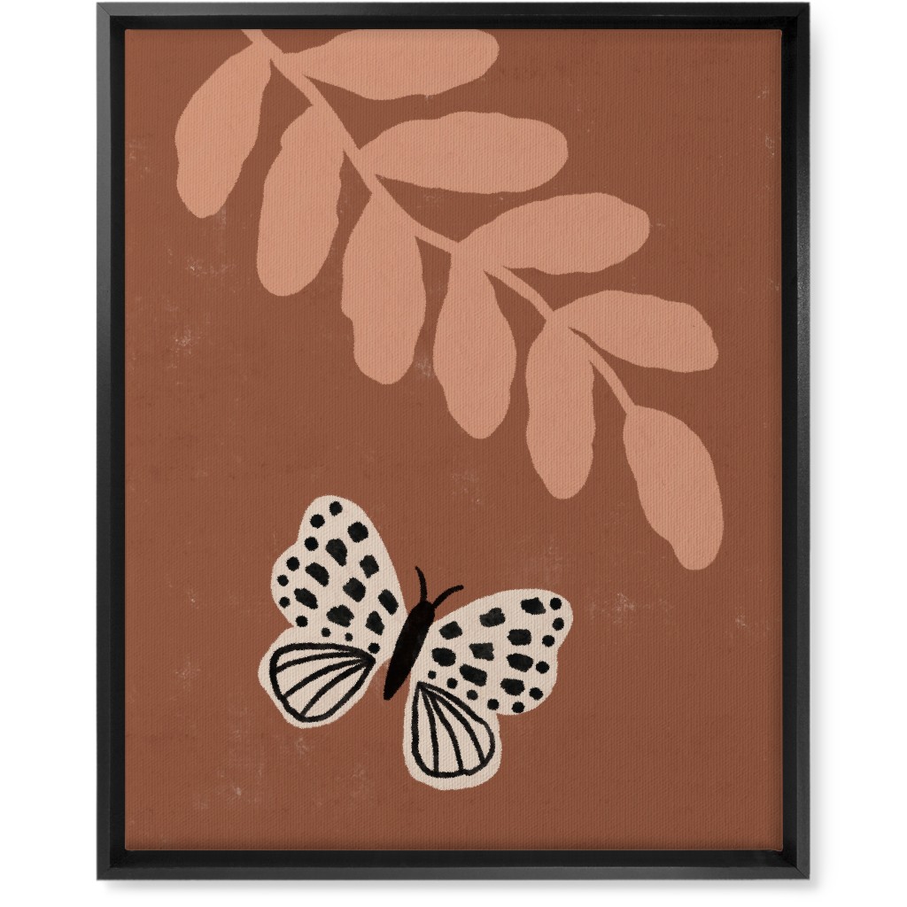 Butterfly and Leaves - Warm Wall Art, Black, Single piece, Canvas, 16x20, Brown