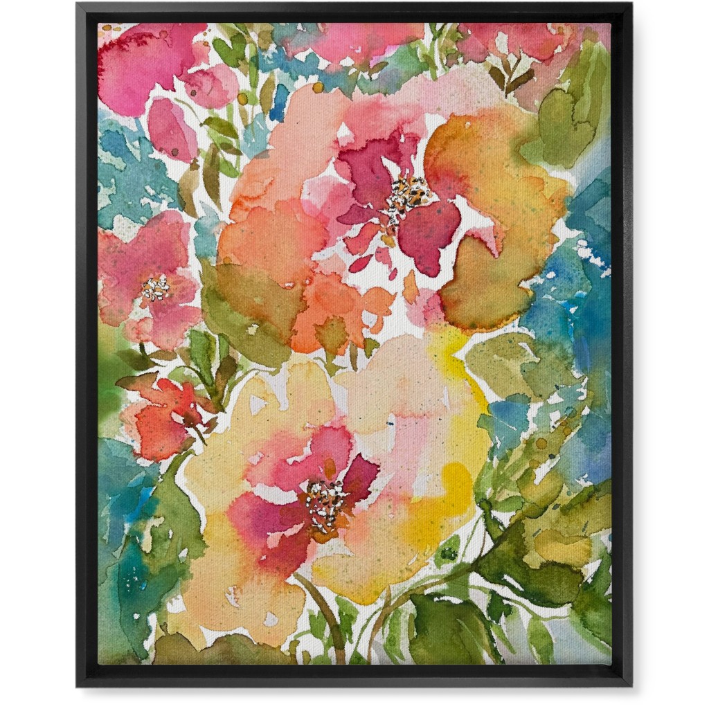 Summer Floral Mart - Multi Wall Art, Black, Single piece, Canvas, 16x20, Multicolor