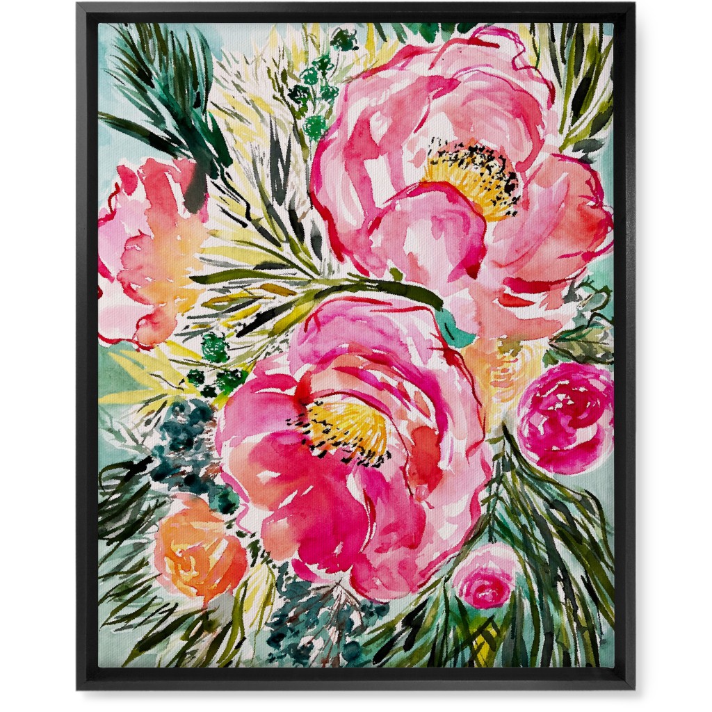 Aria Floral - Pink Wall Art, Black, Single piece, Canvas, 16x20, Pink