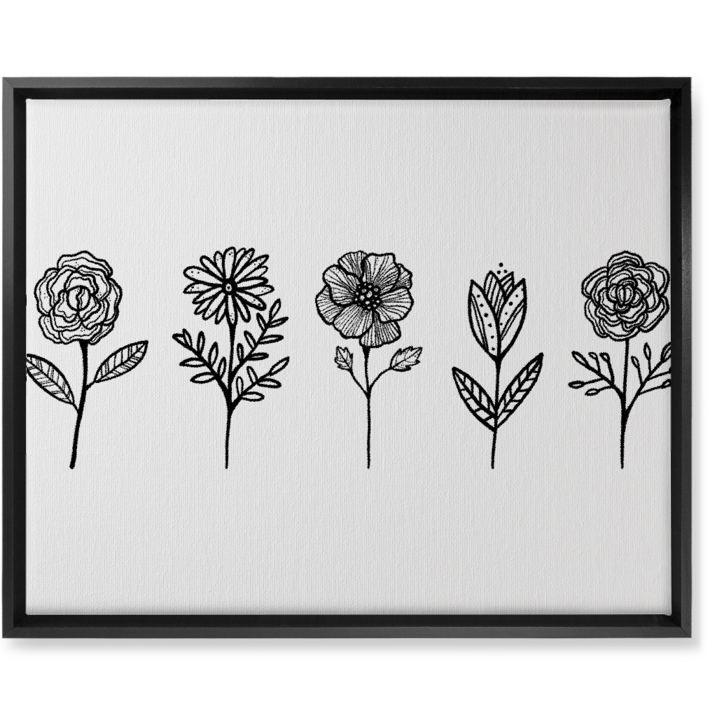 Floral Studies - Black and White Wall Art, Black, Single piece, Canvas, 16x20, White, White