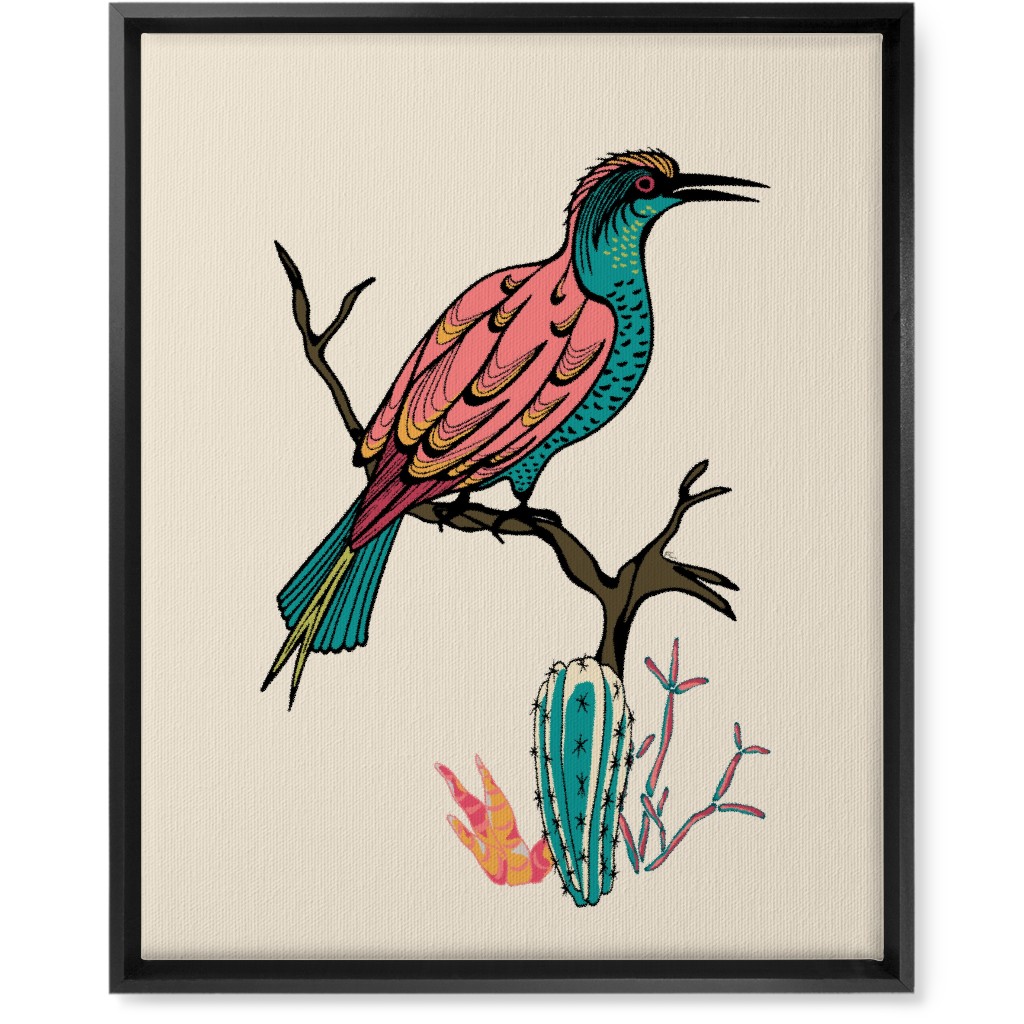 Bird on Branch - Multi Wall Art, Black, Single piece, Canvas, 16x20, Beige