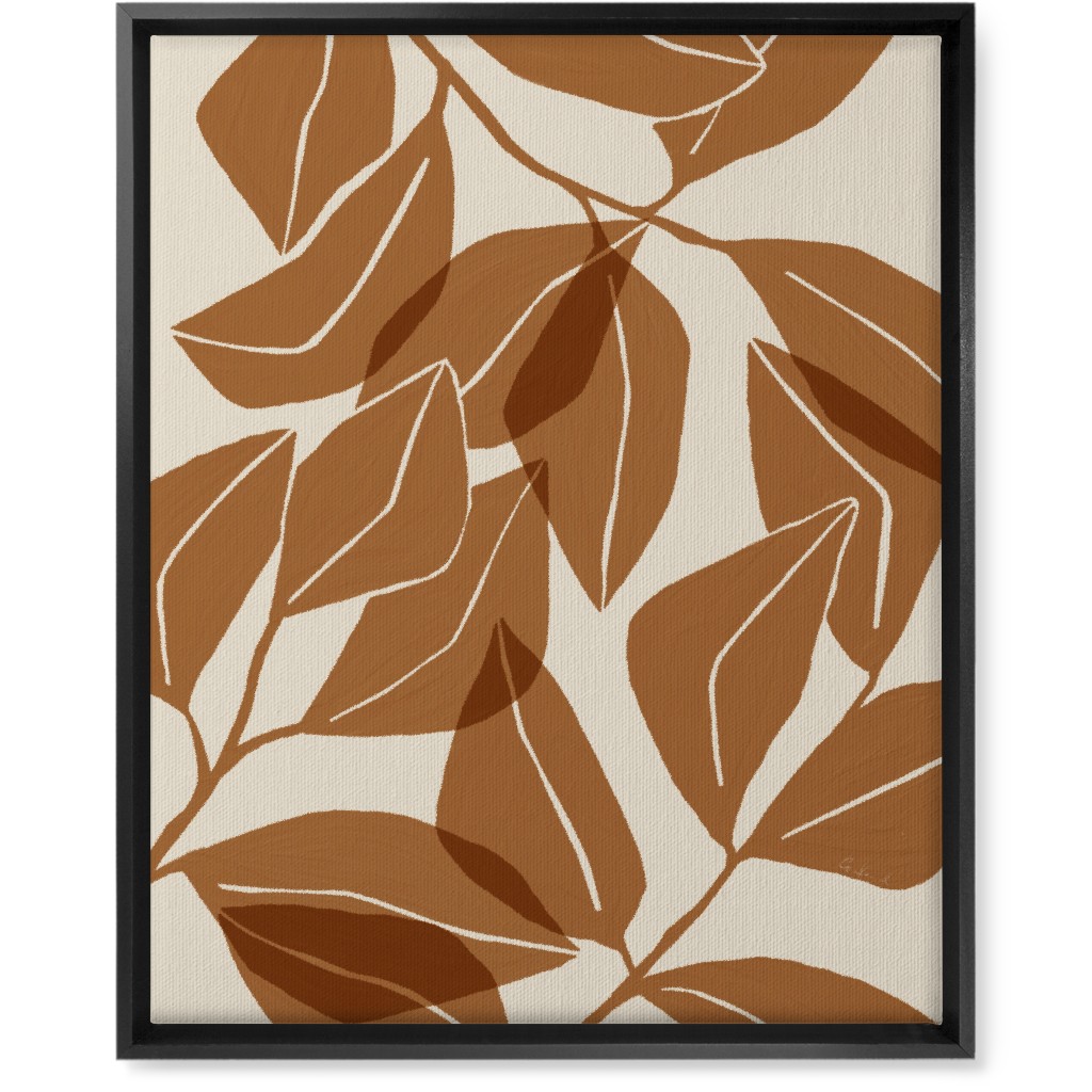 Botanical Ficus Leaves Wall Art, Black, Single piece, Canvas, 16x20, Orange, Earth