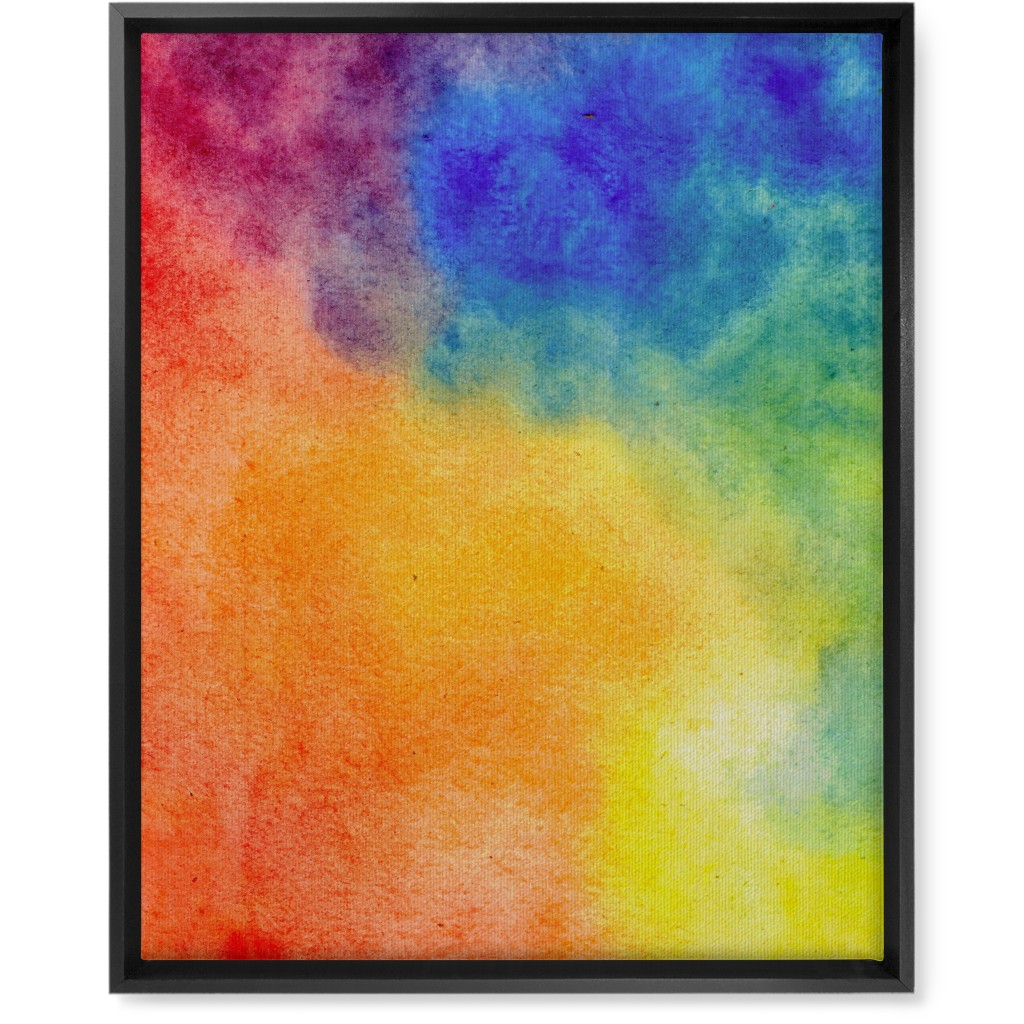 Watercolor Rainbow Abstract - Multi Wall Art, Black, Single piece, Canvas, 16x20, Multicolor