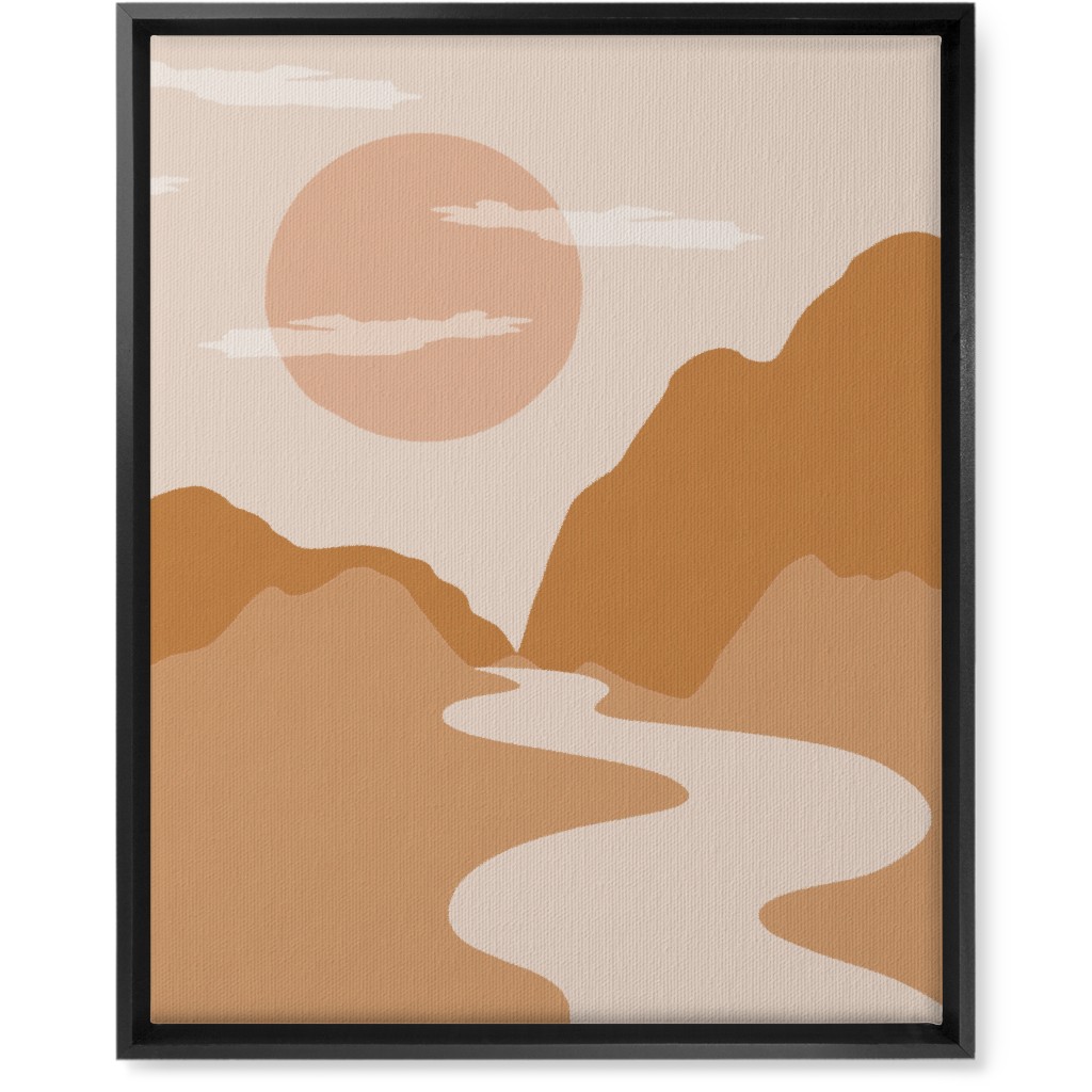 Abstract Mountain River Landscape - Neutral Wall Art, Black, Single piece, Canvas, 16x20, Orange