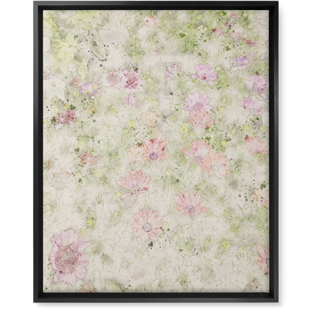 Watercolor Floral - Beige and Pink Wall Art, Black, Single piece, Canvas, 16x20, Beige, Pearl