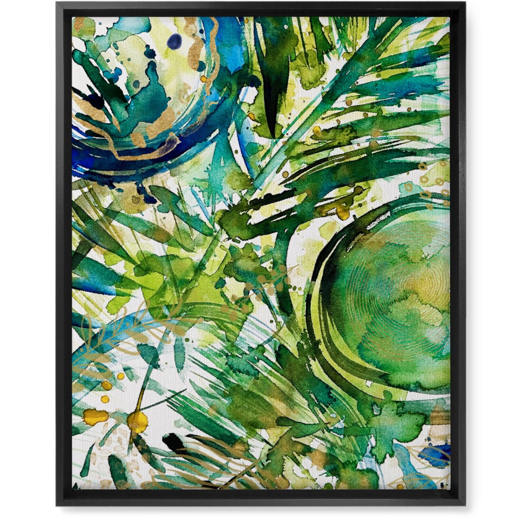 Paradise - Green and Blue Wall Art, Black, Single piece, Canvas, 16x20, Green