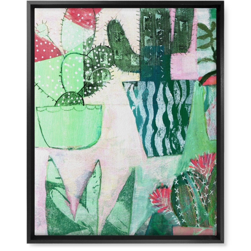 Cactus Collage - Green Wall Art, Black, Single piece, Canvas, 16x20, Green