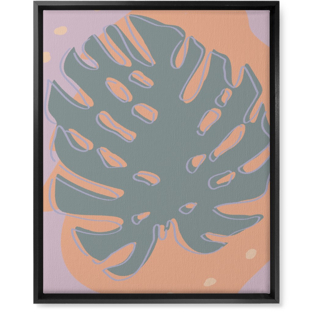 Modern Monstera Leaf - Green and Purple Wall Art, Black, Single piece, Canvas, 16x20, Green, Classic Green