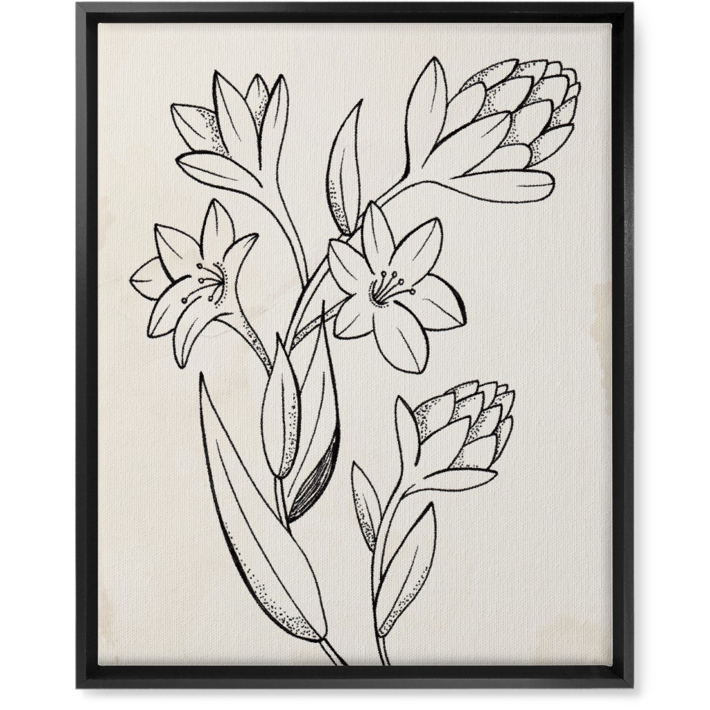 Vintage Tuberose Sketch - Beige and Black Wall Art, Black, Single piece, Canvas, 16x20, Beige