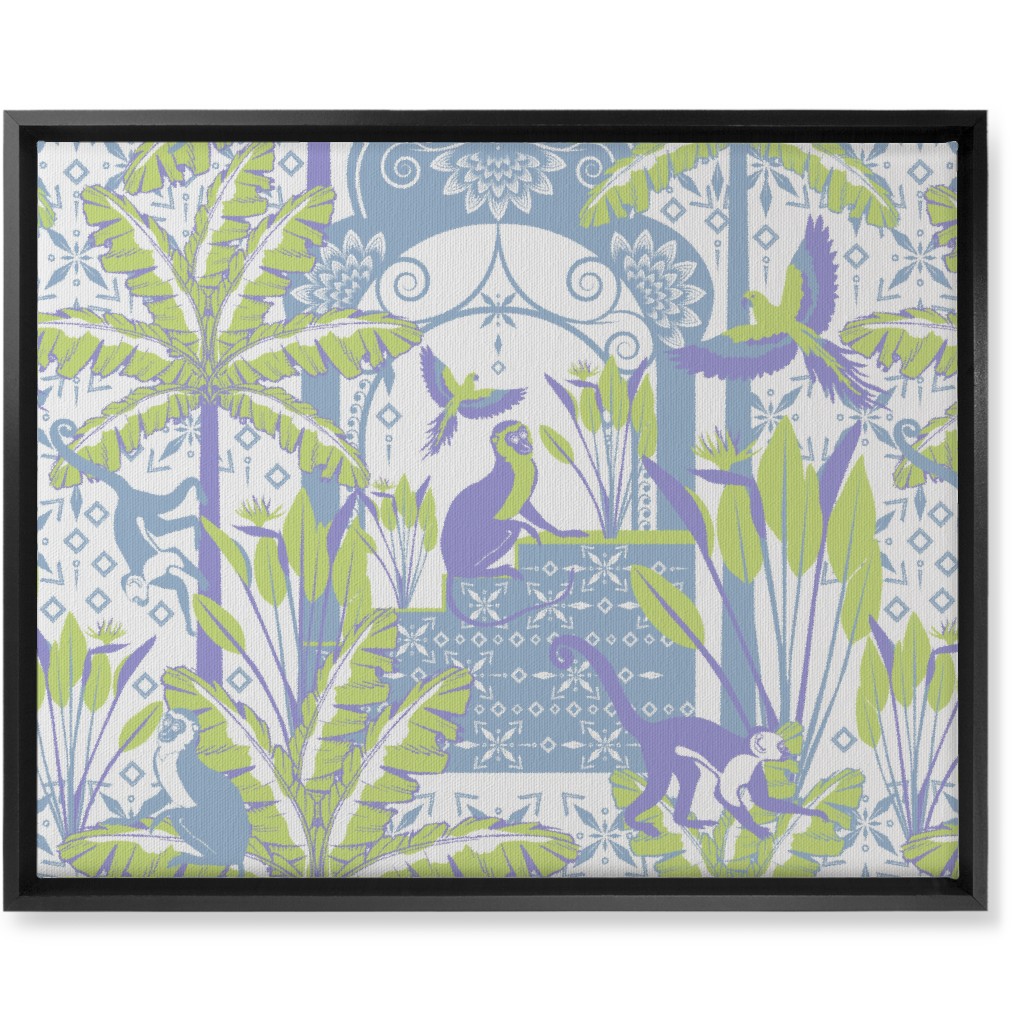 Exotic Tropical Garden Wall Art, Black, Single piece, Canvas, 16x20, Green, Sage