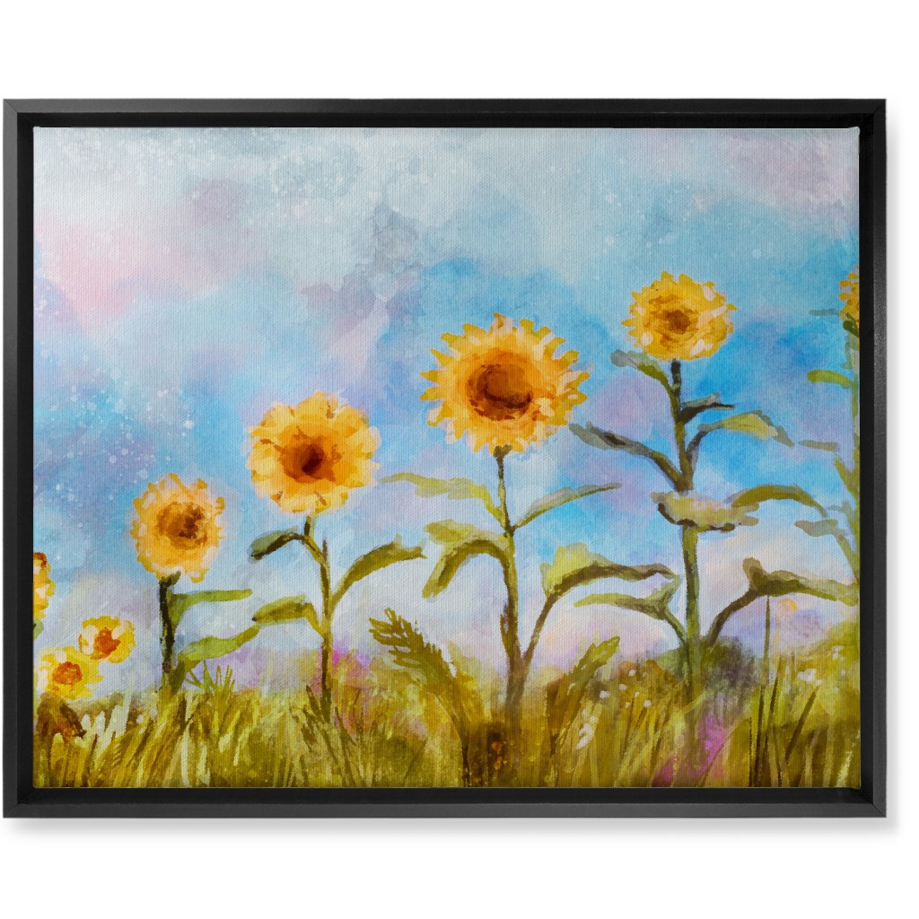 the Sunflower Field Wall Art, Black, Single piece, Canvas, 16x20, Multicolor