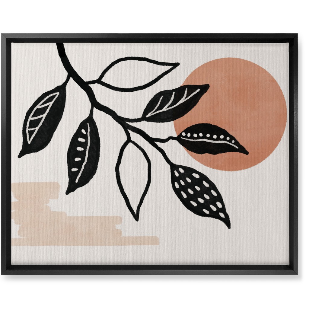 Sunset and Leaves Wall Art, Black, Single piece, Canvas, 16x20, Beige, Tan
