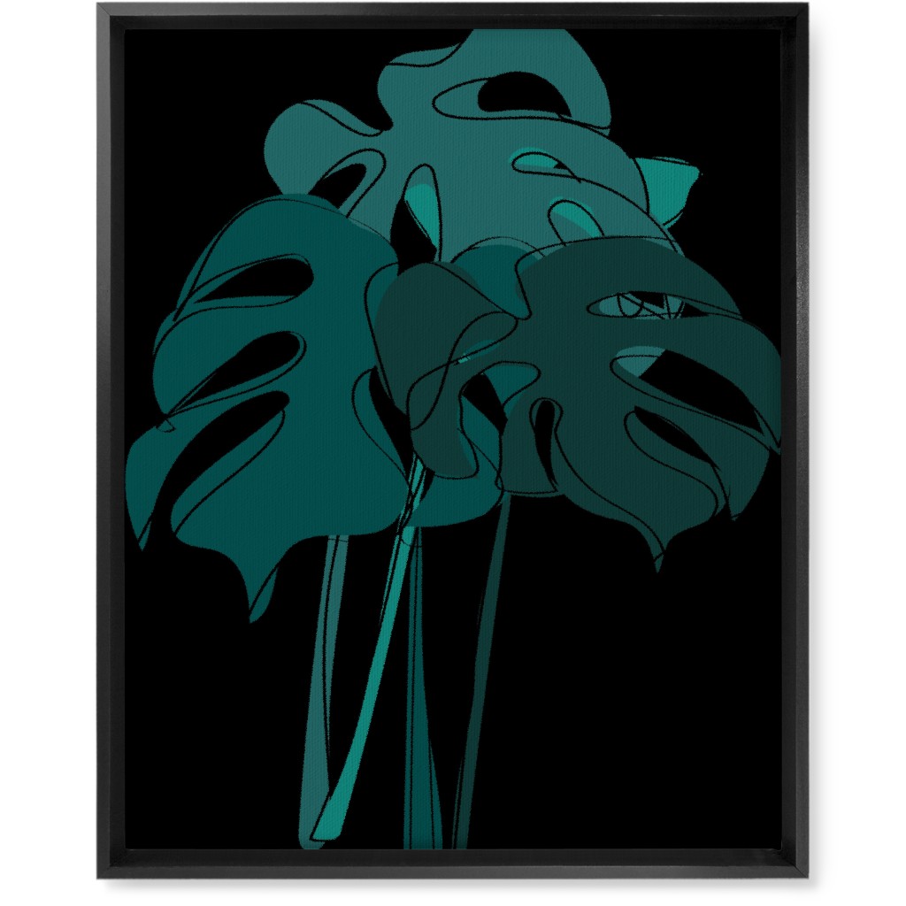 Modern Minimalist Monstera Bouquet - Green and Black Wall Art, Black, Single piece, Canvas, 16x20, Green