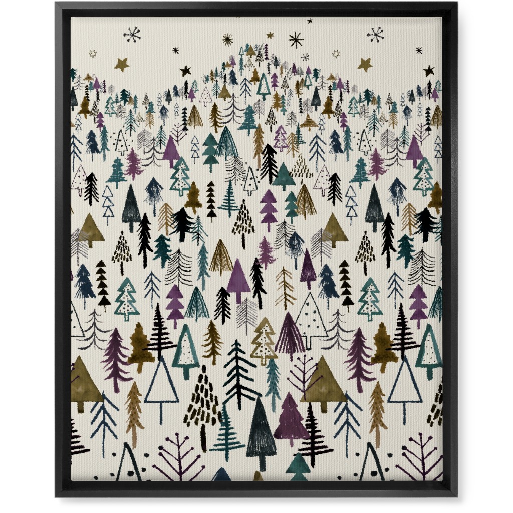 Mountain Trees in the Forest Night - Green and Brown Wall Art, Black, Single piece, Canvas, 16x20, Green, Classic Green