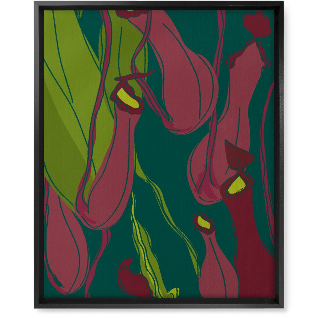 Hanging Nepenthes Carnivorous Pitcher Plants - Multi Wall Art, Black, Single piece, Canvas, 16x20, Green
