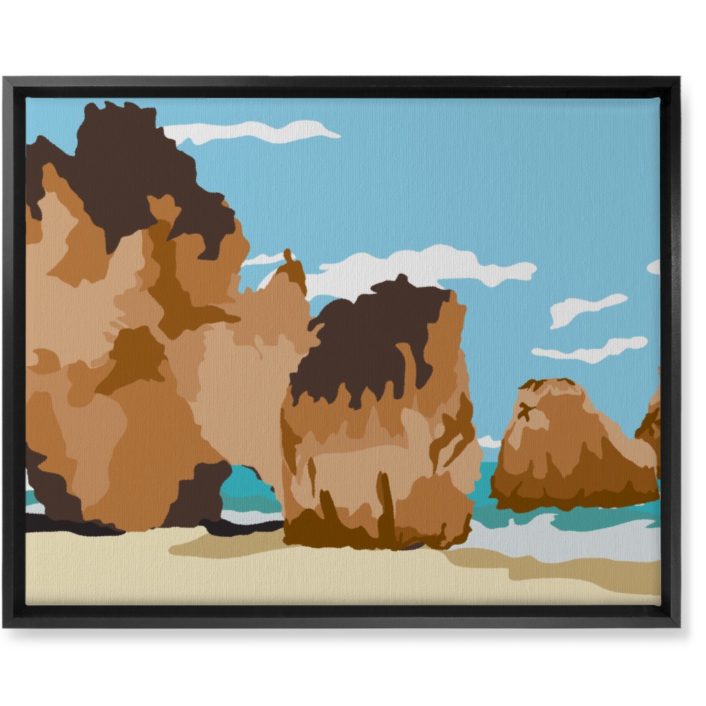 Minimalist Mediterranean Beach Cov Wall Art, Black, Single piece, Canvas, 16x20, Multicolor