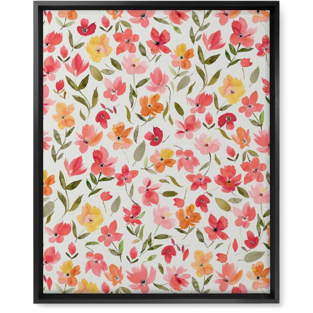 Fresh Flowers Watercolor - Pink and Yellow Wall Art, Black, Single piece, Canvas, 16x20, Pink