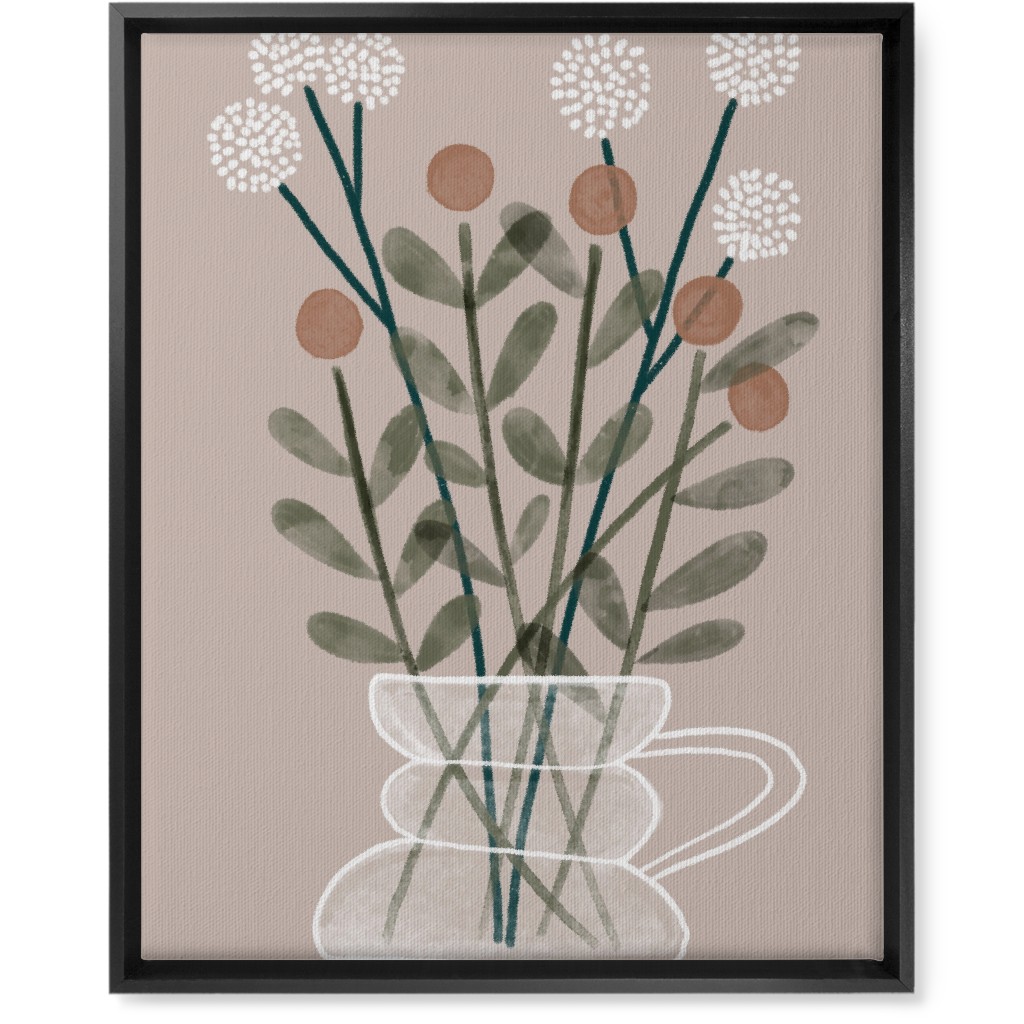 Coffee Pot Plants - Beige Wall Art, Black, Single piece, Canvas, 16x20, Beige, Pearl