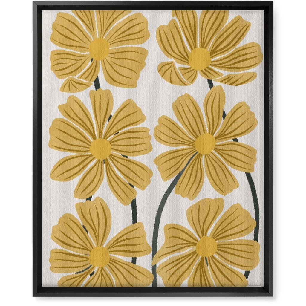 Botanical Cosmos Flowers Wall Art, Black, Single piece, Canvas, 16x20, Yellow, Golden