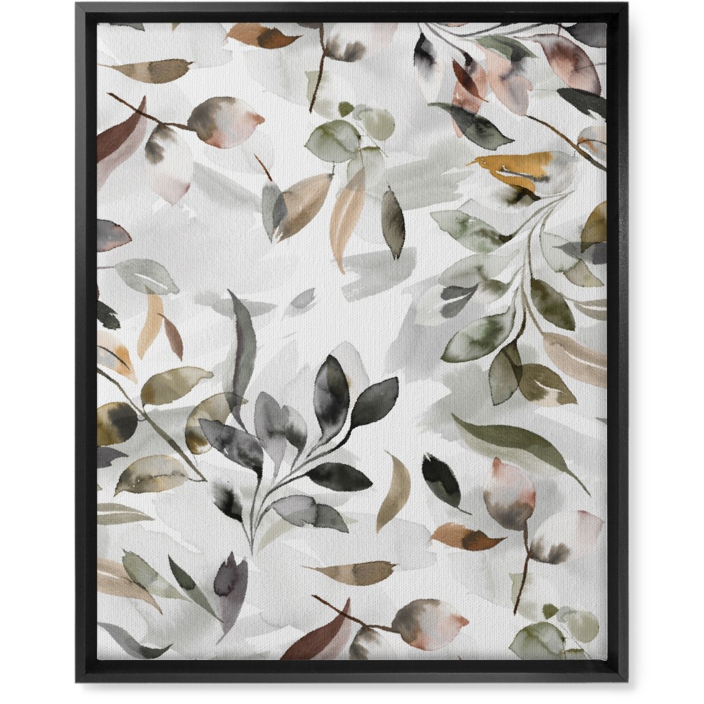Watercolor Botanical Leaves - Beige Wall Art, Black, Single piece, Canvas, 16x20, Beige, Pearl