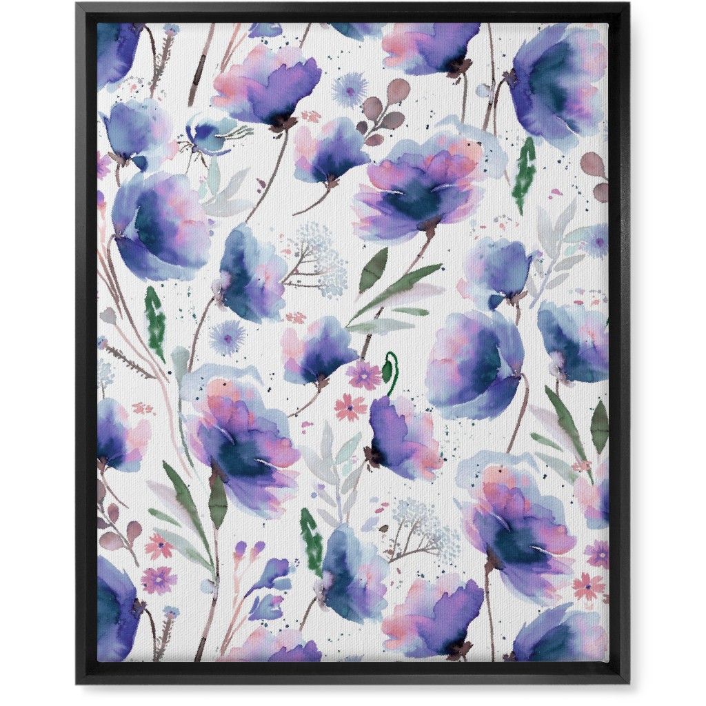 Abstract Poppies - Blue Wall Art, Black, Single piece, Canvas, 16x20, Blue