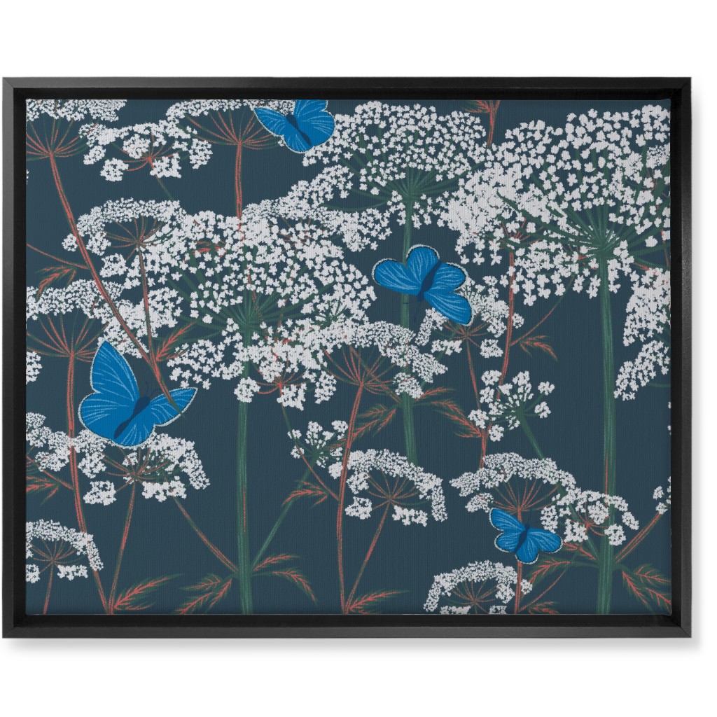 Queen Annes Lace - Green and Blue Wall Art, Black, Single piece, Canvas, 16x20, Blue, True Blue