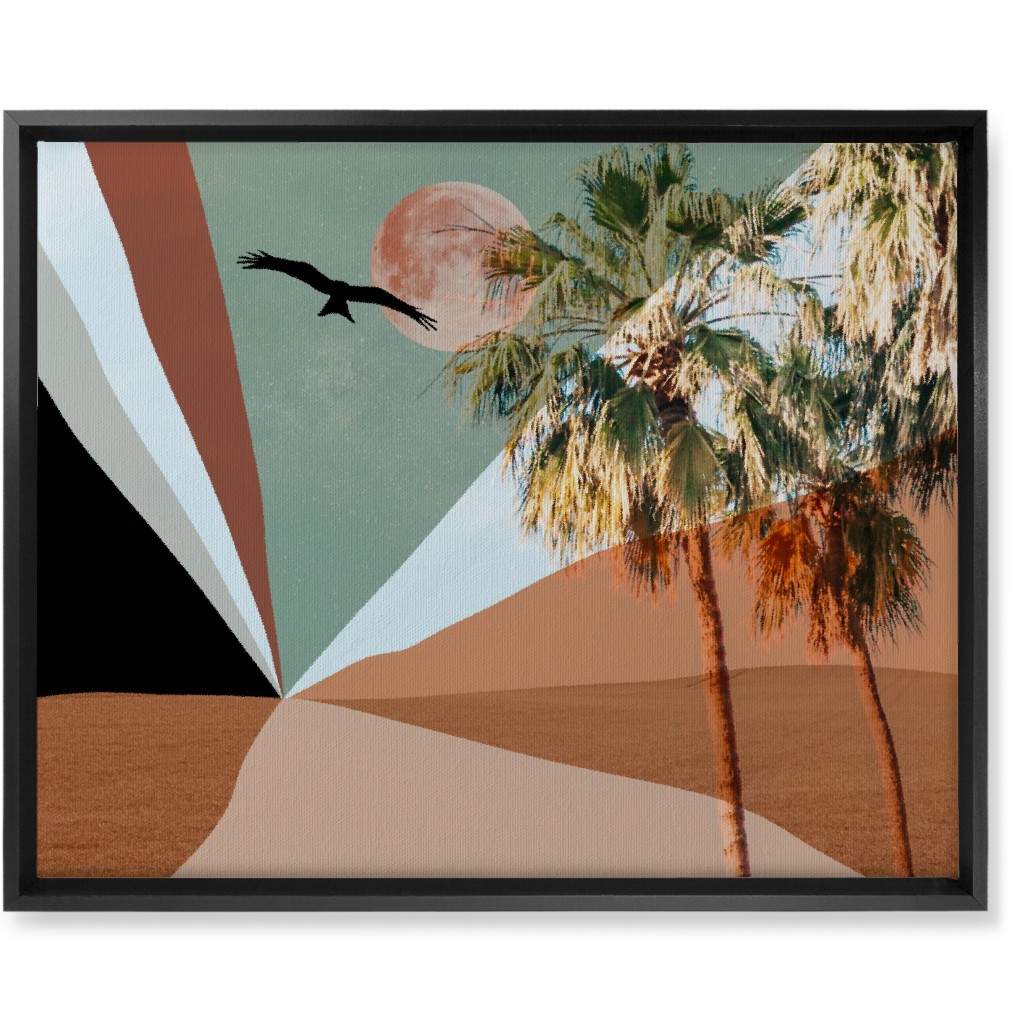 Full Moon Retro Landscape Collage - Multi Wall Art, Black, Single piece, Canvas, 16x20, Multicolor