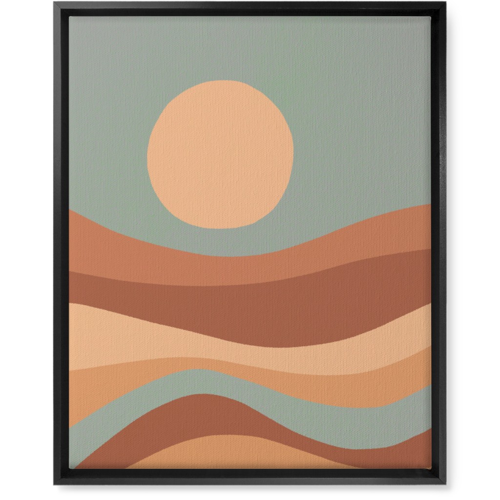 Tropical Seaside Sunrise With Waves - Blue and Orange Wall Art, Black, Single piece, Canvas, 16x20, Multicolor