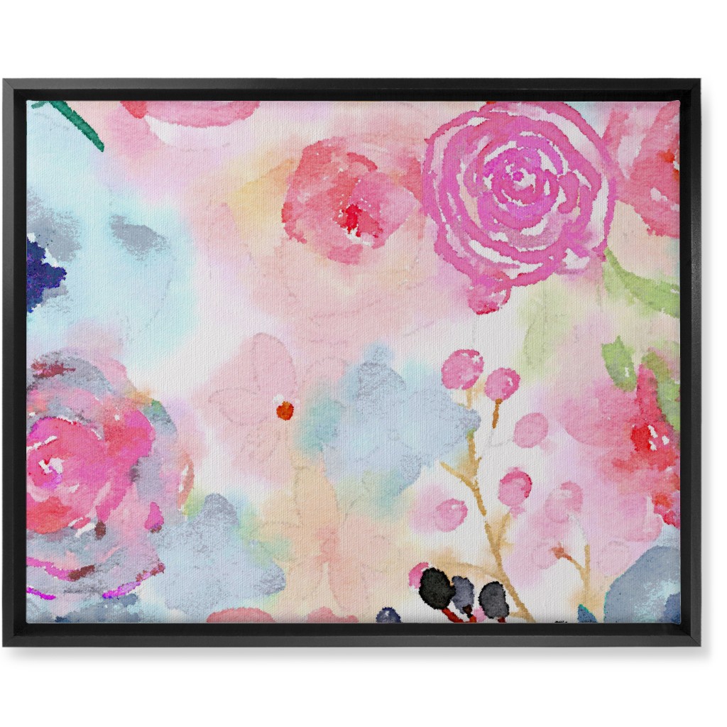 Spring Dreams - Watercolor Floral - Multi Wall Art, Black, Single piece, Canvas, 16x20, Multicolor