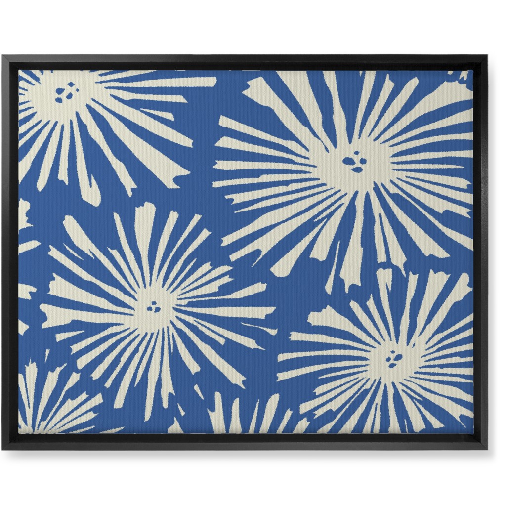 Cactus Blooms - Cream on Blue Wall Art, Black, Single piece, Canvas, 16x20, Blue, True Blue