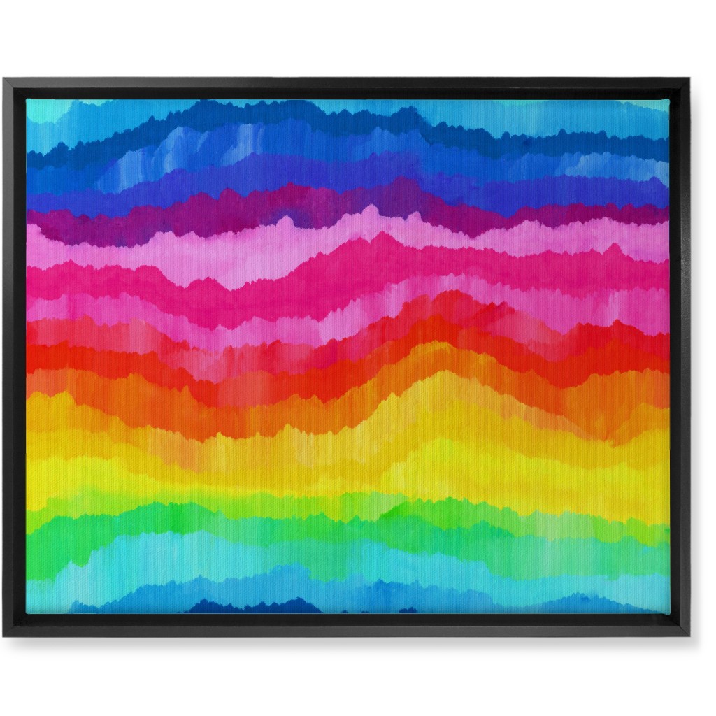 Rainbow Acrylic Waves Wall Art, Black, Single piece, Canvas, 16x20, Multicolor