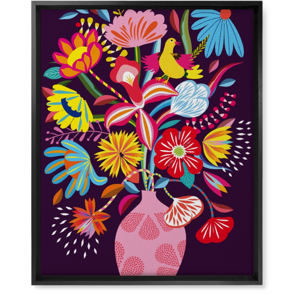 Folkart Bouquet - Multi Wall Art, Black, Single piece, Canvas, 16x20, Multicolor