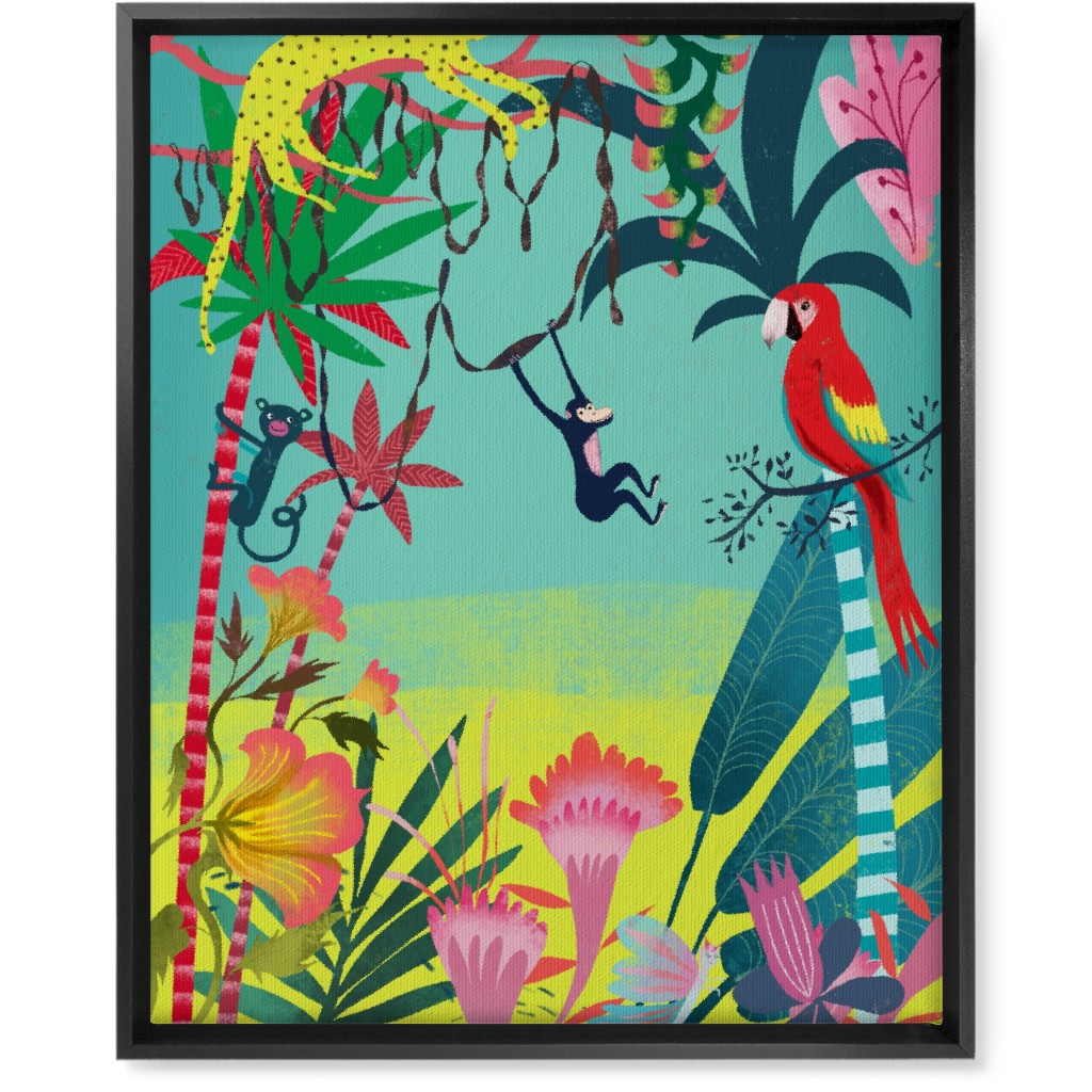Jungle Animals & Botanical - Multi Wall Art, Black, Single piece, Canvas, 16x20, Multicolor