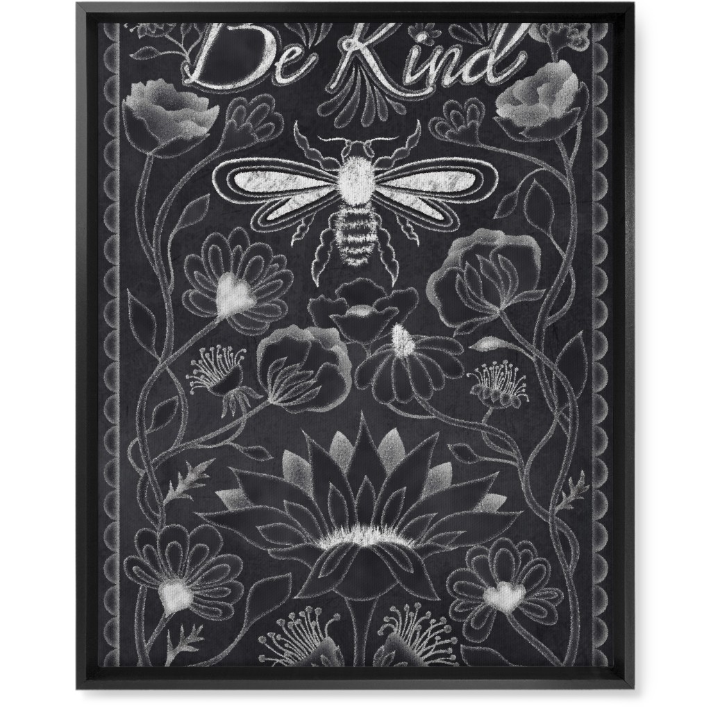 Be Kind Floral Wall Art, Black, Single piece, Canvas, 16x20, Black