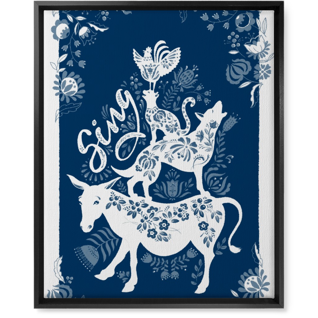 Musicians of Bremen Folkart - Blue Wall Art, Black, Single piece, Canvas, 16x20, Blue, True Blue
